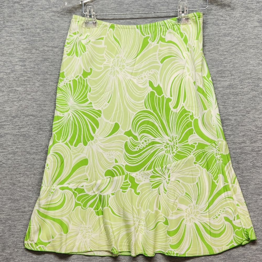 Vintage 90s Y2k Roxy Lime green midi flowy Hawaiian skirt sz M surfer hipster